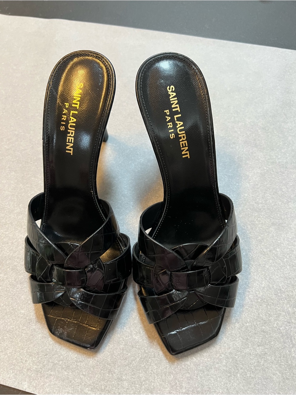 Saint Laurent Black Woven Leather Heeled Mules